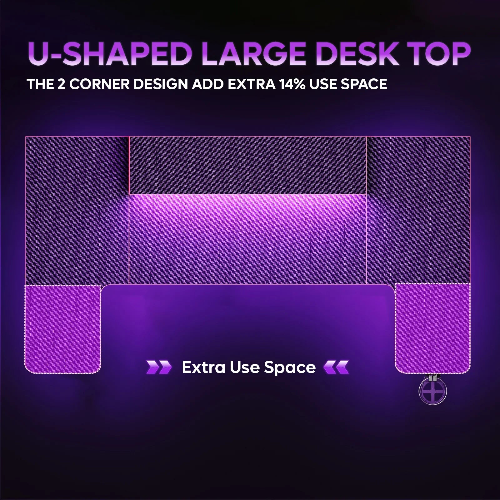 U-Shaped Gaming Desk with Monitor Stand, LED Lights, Headphone Hooks, Cup Holder, 31.5 X 59 In, Carbon Fiber Black