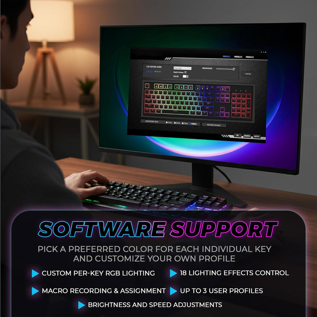 Phantom 87 Key RGB Mechanical Gaming Keyboard | Outemu Red Switch | 16.8M Color LED Lighting | 18 Pre-Set | Low Latency | N-Key Rollover | Software Customizable Keys | Wired USB Connection