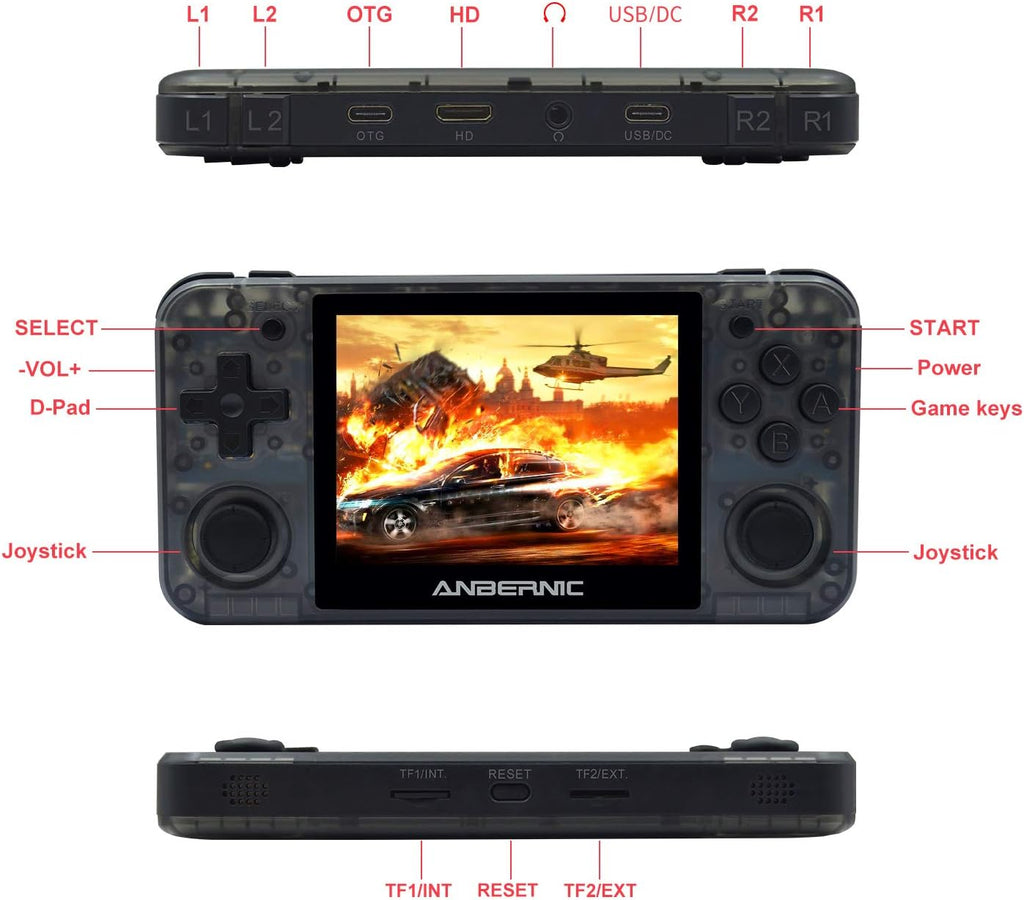 RG350P Handheld Game Console,Plug & Play Video Games with 32G TF Card 2500 Classic Games, Portable Game Console 3.5 Inch HD Screen Supports HDMI Output, Black Transparent