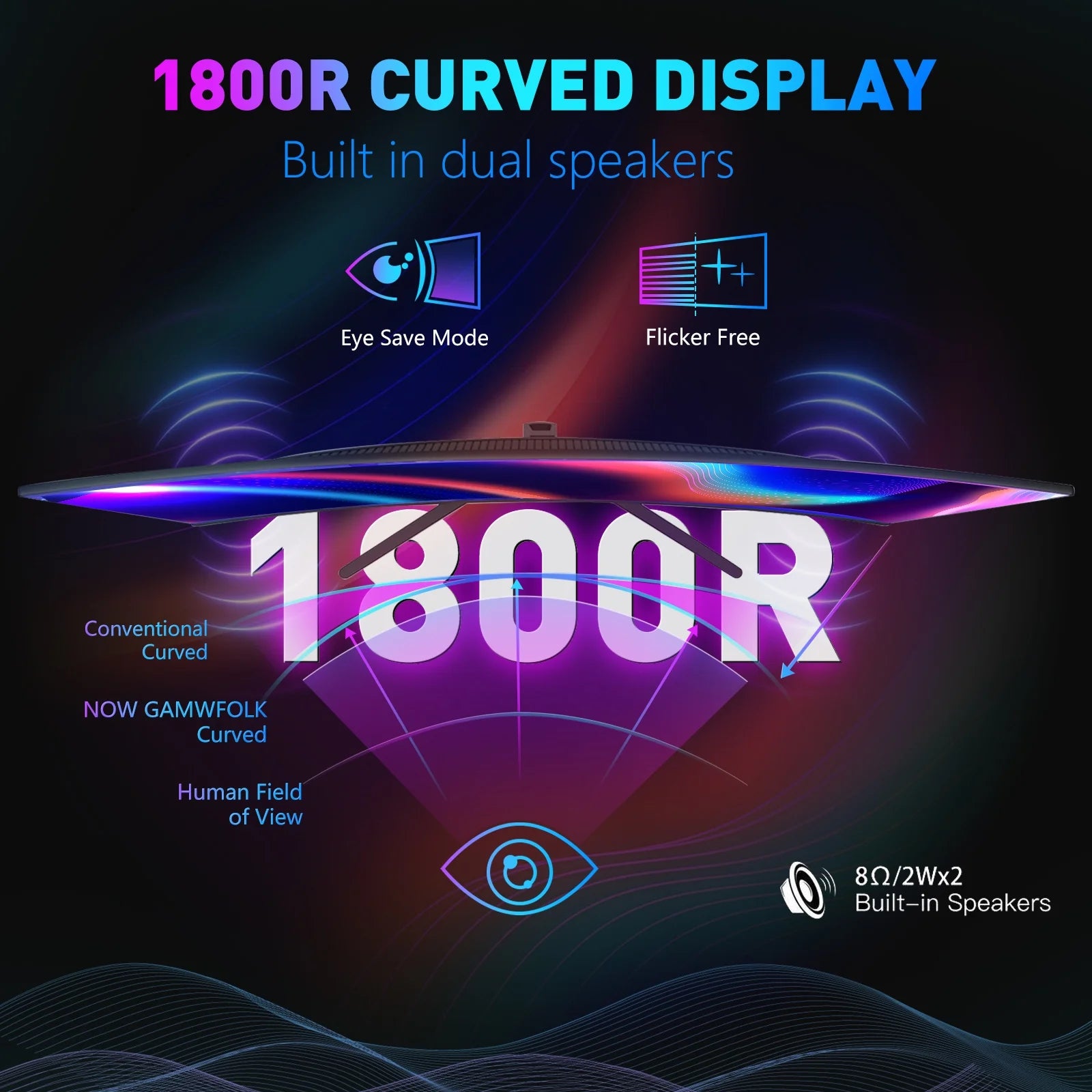 24 Inch Curved Gaming Monitor 180Hz 1Ms FHD 1080P | HDMI DP Freesync Eye Care