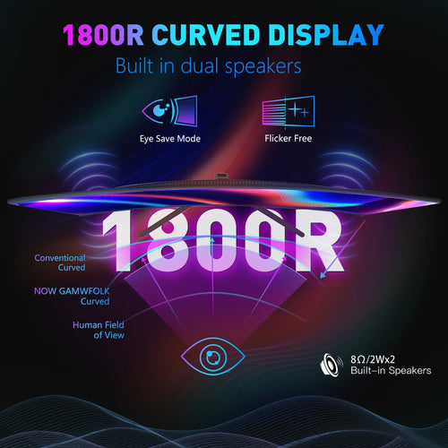 24 Inch Curved Gaming Monitor 180Hz 1Ms FHD 1080P | HDMI DP Freesync Eye Care